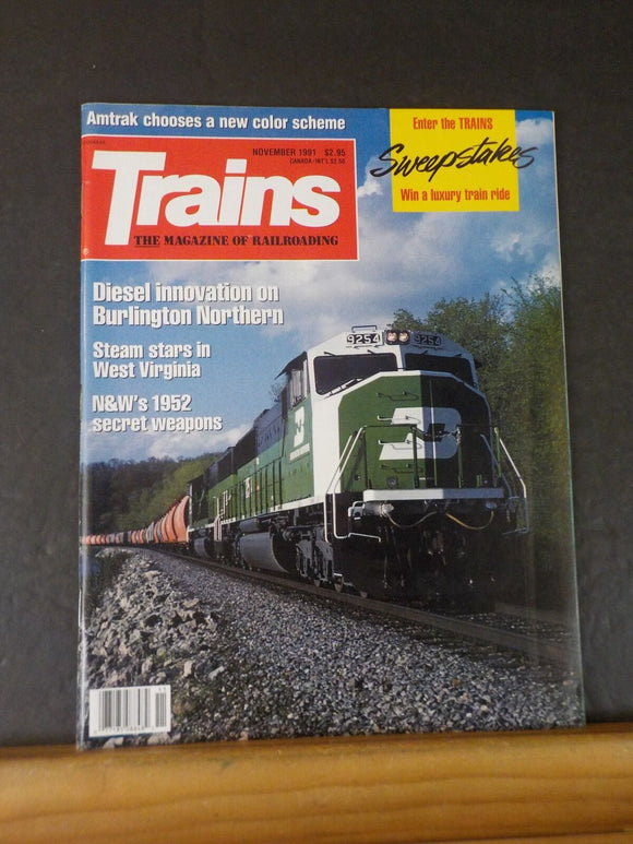 Trains Magazine 1991 November Amtrak new color scheme BN Diesel innovation N&W 1