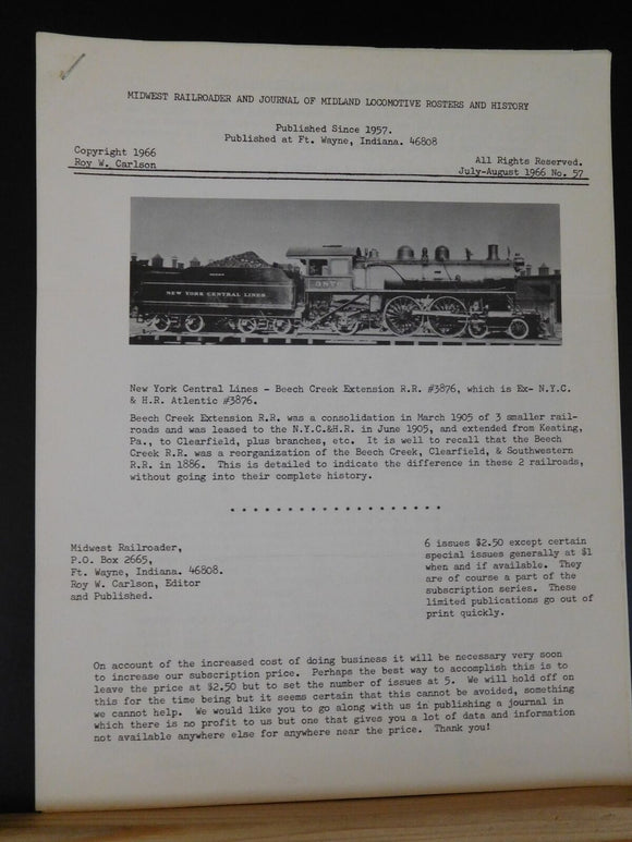 Midwest Railroader #57 1966 July-August Journal of Midland locomotive rosters &