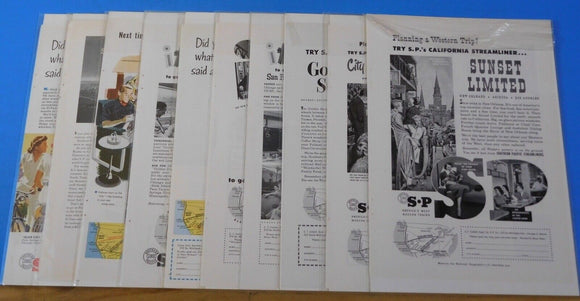 Ads Southern Pacific Railroad Lot #9 Advertisements from various magazines (10)