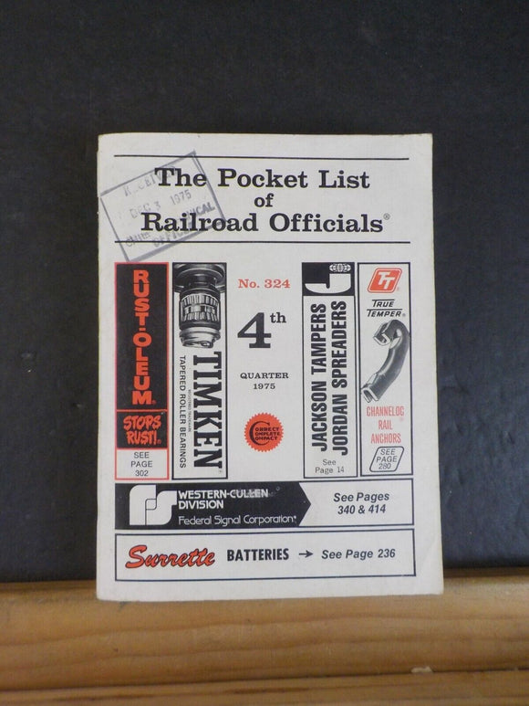 Pocket List of Railroad Officials #324 1975 4thquarter
