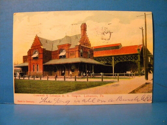 Postcard Cornwall & Lebanon Railroad Station Lebanon PA Station Postmarked 1907.