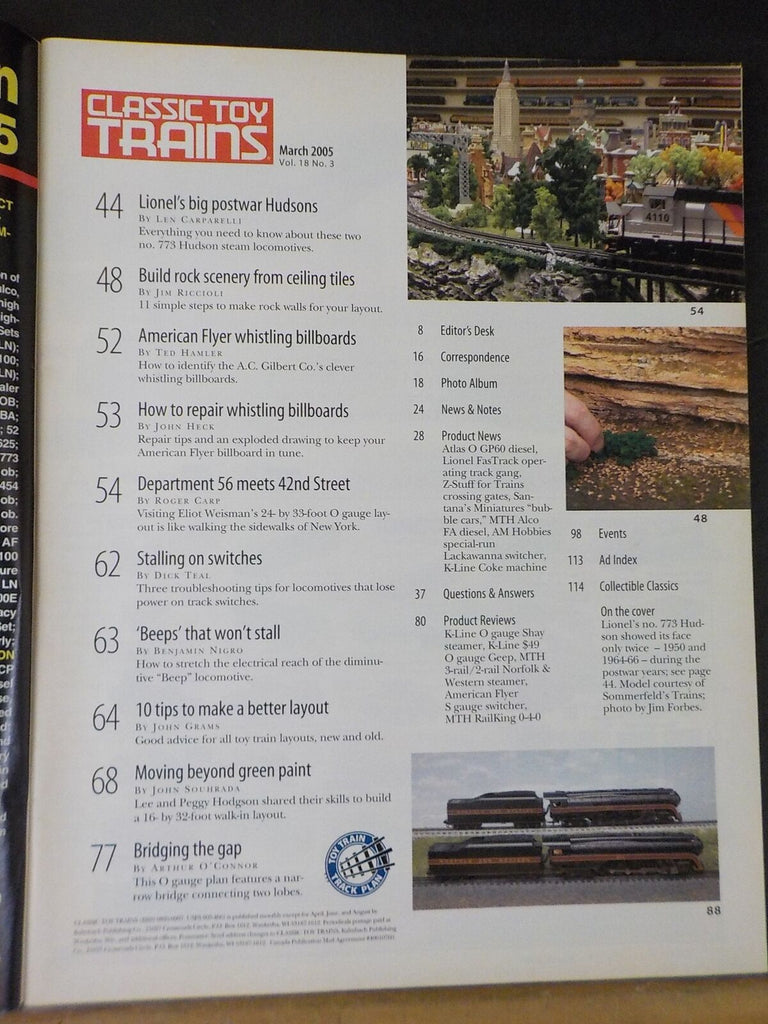 Classic Toy Trains 2005 March Rock Scenery Lionel postwar Hudson Bette ...