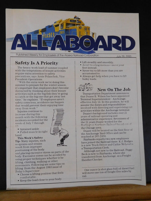 All Aboard 1985 July 19 Employees of Alaska Railroad Corporation Newsletter