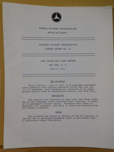 Railroad Accident Investigation Report #18 Long Island Rail Road Co 1971