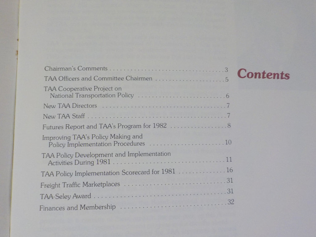 Transportation Association Of America Annual Report 1981 TAA National ...