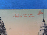 Postcard B&A Station Worcester, Mass.5.5 x 3.5 To NT Lewis 1942