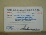 Pass Pittsburgh & Lake Erie Railroad Annual Employee Pass 1916 #C3659