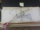 Locomotive, ship, house, machine, detail drawings Jean H Rougeau France