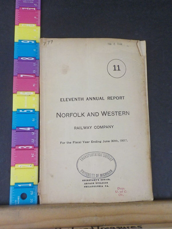 Norfolk and Western Railway Annual Report 11th June 30 1907  FOLD out map
