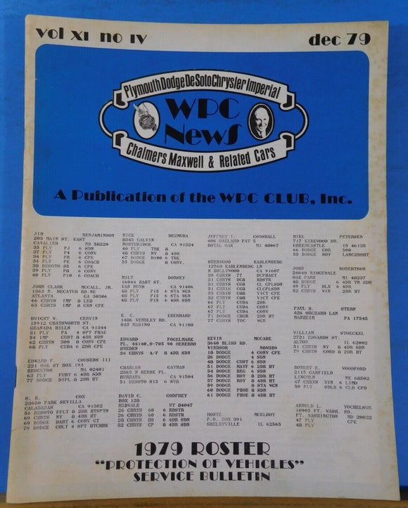 WPC News 1979 December 1979 Roster Protection of vehicles service bulletin