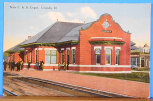 Postcard New C&A Depot Lincoln Illinois Postmarked 1918 Lincoln Illinois