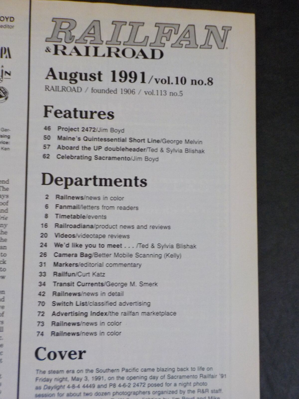 Railfan & Railroad Magazine 1991 August Celebrating Sacramento Maine s ...
