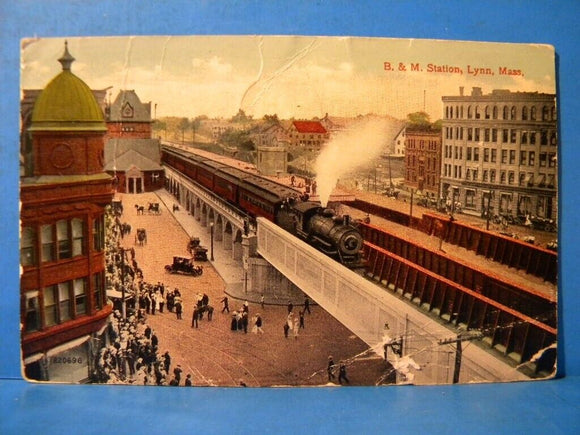 Postcard B&M Station Lynn Massachusetts Postmarked 1916 Lynn MA Boston & Maine