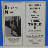 Burlington Northern employee timetable #5 1971 Portland Region BN ETT