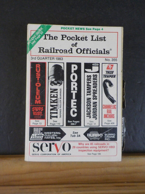 Pocket List of Railroad Officials #355 1983 3rd Quarter