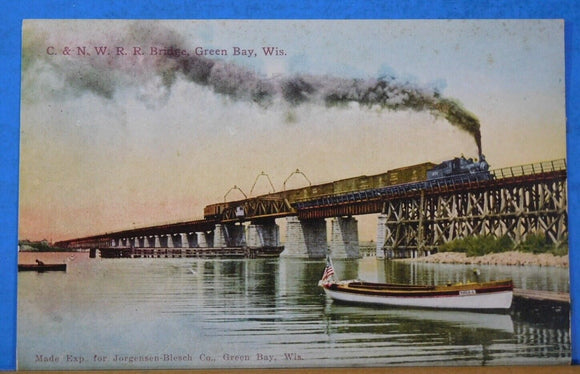 Postcard C&NW Railroad. Bridge Green Bay Wis. Chicago & North Western