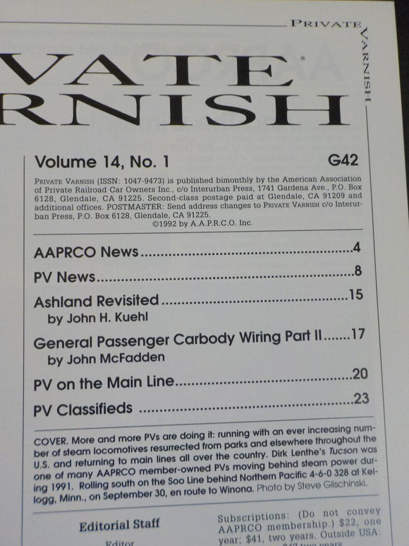 Private Varnish Issue 42 1992 January February PVs and steam Pass car wiring