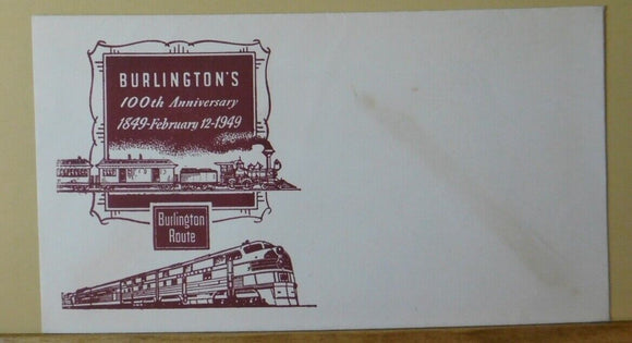 Burlington’s 100th Anniversary Envelope 1948 Feb 12 Sealed