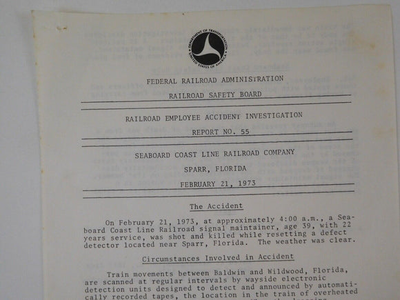 Railroad EMPLOYEE Accident Investigation Report #55 Seaboard Coast Line Railroad