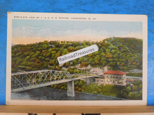 Postcard Bird’s Eye View of C&O RR Station Charleston WV