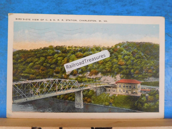 Postcard Bird’s Eye View of C&O RR Station Charleston WV