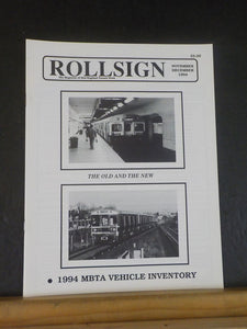 Rollsign Magazine of New England Transit News 1994 November December MBTA inv