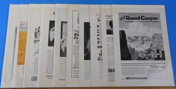 Ads Santa Fe Railroad Lot #5 Advertisements from various magazines (10)