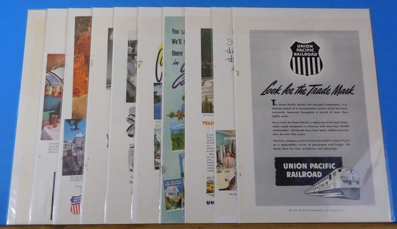 Ads Union Pacific Railroad Lot #20 Advertisements from various magazines (10)