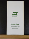 Map Burlington Northern Oklahoma State Railroad Map 1983 August