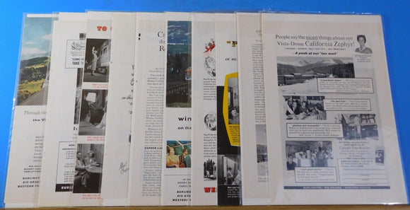 Ads Western Pacific Railroad Lot #17 Advertisements from various magazines (10)