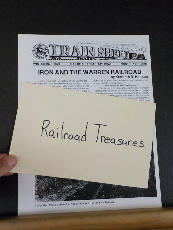 Train Sheet Railroadians Of America 1978-79 Winter Iron & The Warren RR