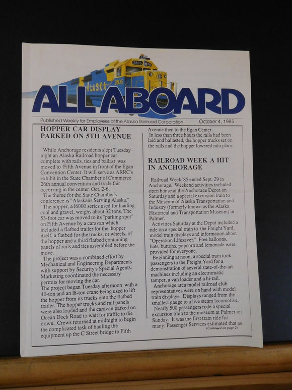 All Aboard 1985 October 4 Employees of Alaska Railroad Corporation Newsletter