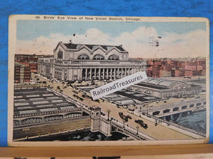 Postcard Birds’ Eye View of New Union Station Chicago IL Card #90 Postmark 1919