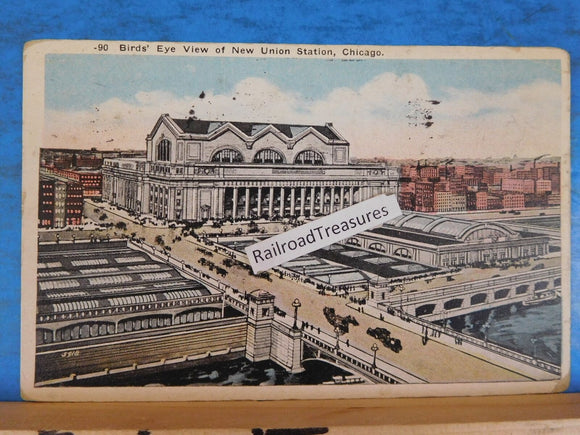 Postcard Birds’ Eye View of New Union Station Chicago IL Card #90 Postmark 1919