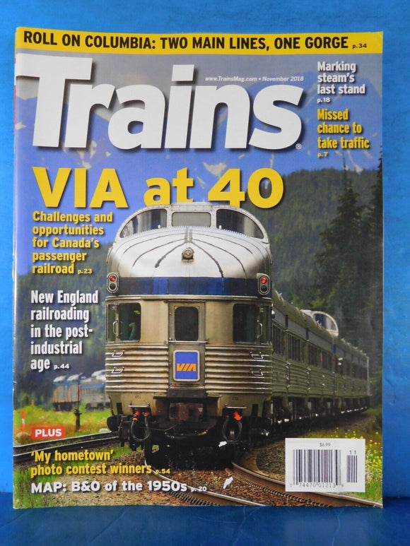 Trains Magazine 2018 November Via at 40 Roll on Columbia New England RRing