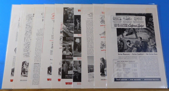 Ads Western Pacific Railroad Lot #19 Advertisements from various magazines (10)