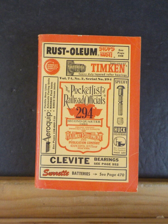 Pocket List of Railroad Officials #294 1968 2nd quarter