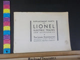 Replacement Parts for Lionel Electric Trains and Accessories Catalog NO DATE