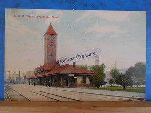 Postcard B&M Depot Waltham MA to Helen B West