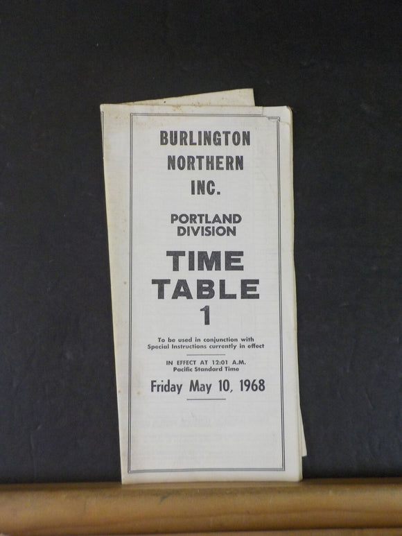 Burlington Northern Employee Timetable #1 Portland Division