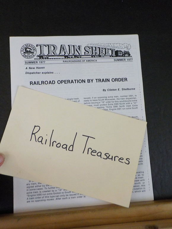 Train Sheet Railroadians Of America 1977 Summer Railroad Operation by Train Orde