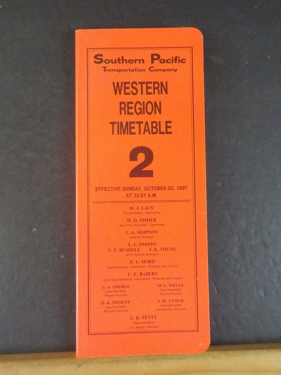 Southern Pacific Employee Timetable #2 Western Region 1987 October 25
