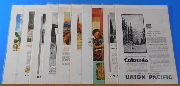 Ads Union Pacific Railroad Lot #36 Advertisements from various magazines (10)