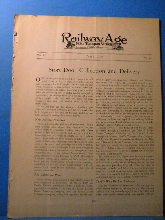 Railway Age 1930 June 21 1930 Motor Transport Section NO COVER