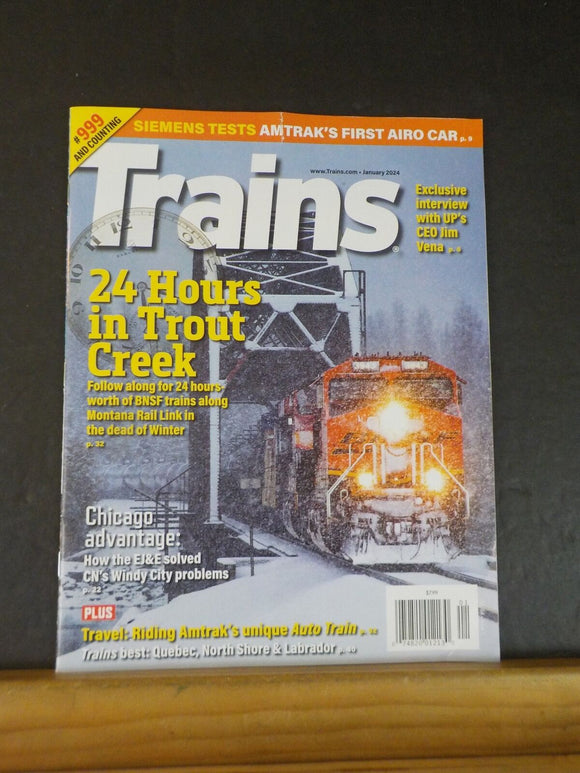 Trains Magazine 2024 January 24 Hours in Trout Creek Top of magazine cut / slit