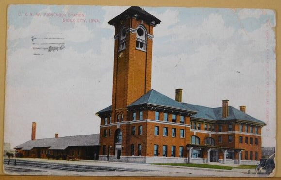 Postcard C&NW Passenger Station Sioux City IA Union Depot Postage Sta 1912 To Mr