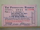 Pass Pennsylvania Railroad Annual Employee Pass 1941 #BE123456