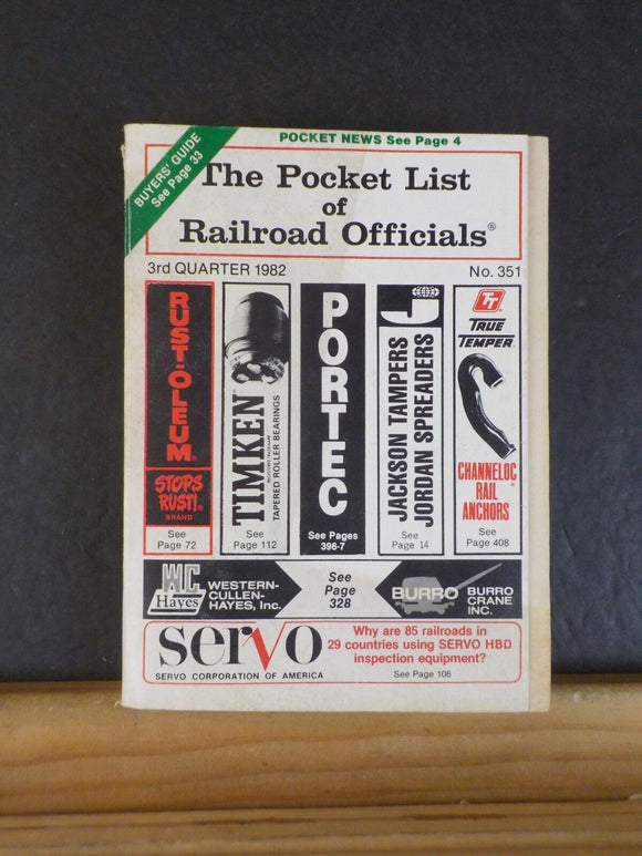 Pocket List of Railroad Officials #351 1982 3rd  Quarter