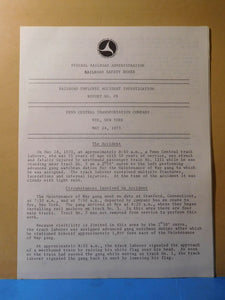 Railroad EMPLOYEE Accident Investigation Report #29 Penn Central Transport Co