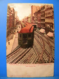 Postcard Wabash Ave. Elevated Railroad Van Buren Street Postmarked 1906 Illinois